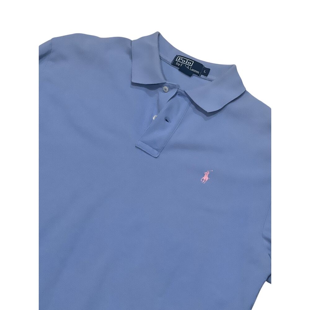 Polo Ralph Lauren Men's Blue Long Sleeve Polo Shirt Large Pink Pony NB36